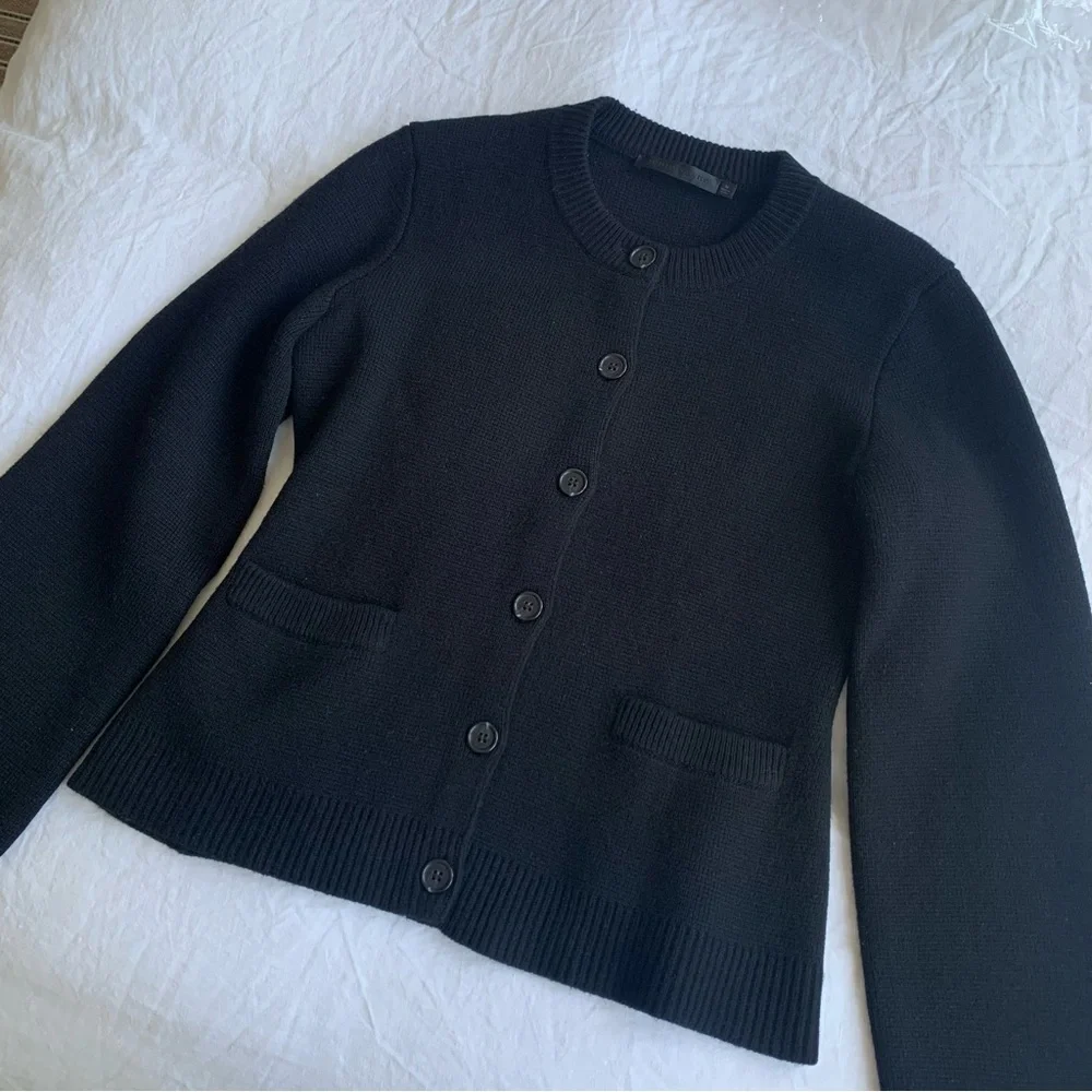 Jenni Kayne Cooper Wool Cashmere Crewneck Button Knit Cardigan Sweater Black - Picture 8 of 14